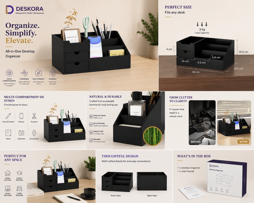 Bamboo Desk Organizer with Drawers | Deskora